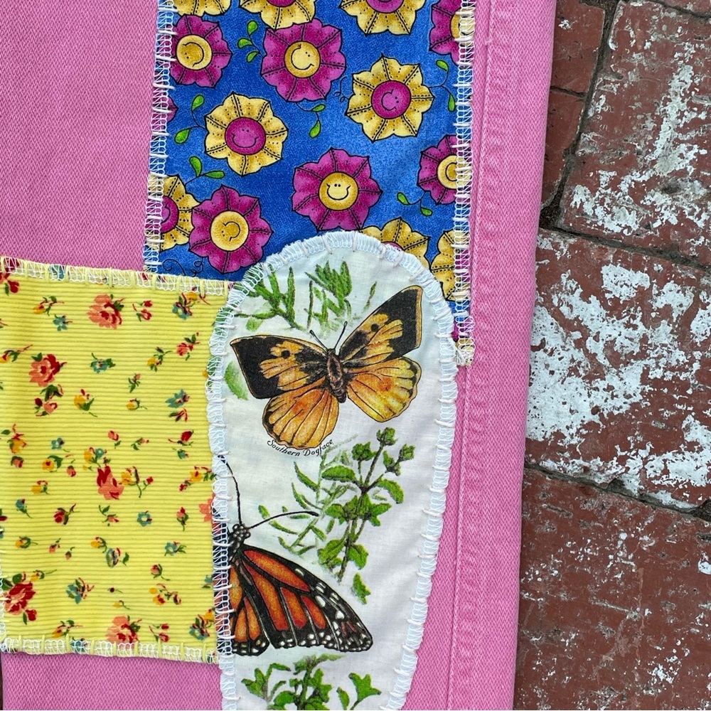 Vintage Upcycled Patchwork Wrangler Pink Jeans Co… - image 7